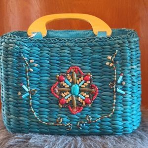 Never been used cute wicker purse with beads